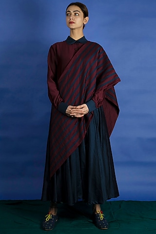 Navy Embroidered Tunic Set by Ka-Sha