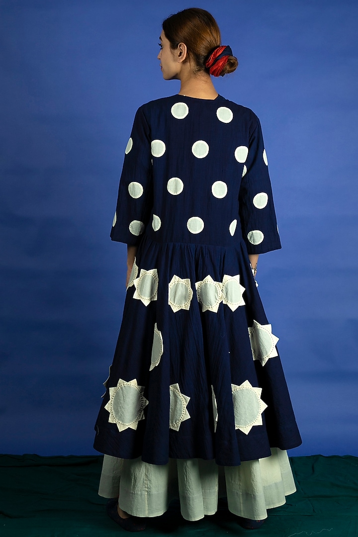 Navy Blue Appliques Jacket Dress With Pants by Ka-Sha at Pernia's Pop Up Shop