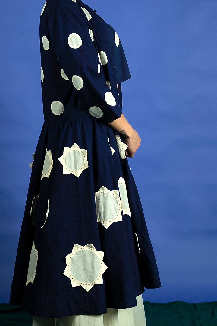 Navy Blue Appliques Jacket Dress With Pants by Ka-Sha at Pernia's Pop Up Shop