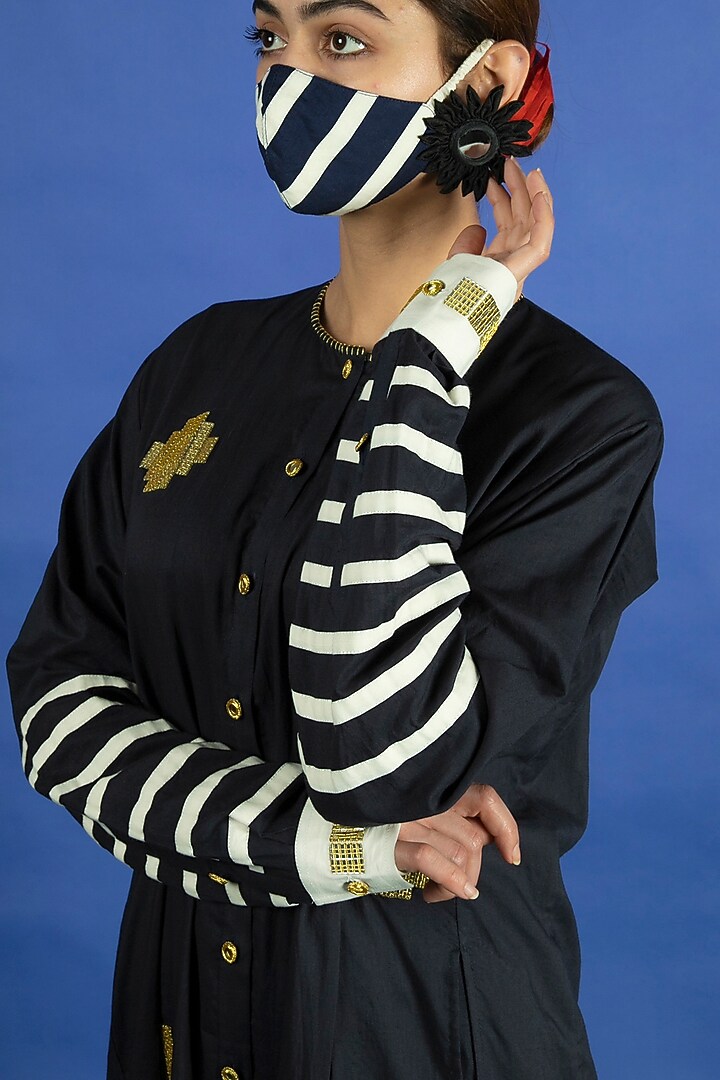 Black Embroidered Tunic With Applique Work Pants by Ka-Sha at Pernia's Pop Up Shop