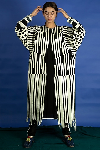 Natural Applique Striped Jacket by Ka-Sha