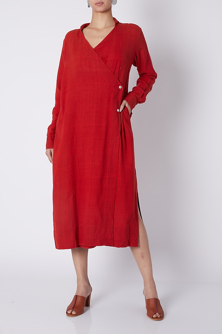 Red Wrap Midi Dress by Ka-Sha