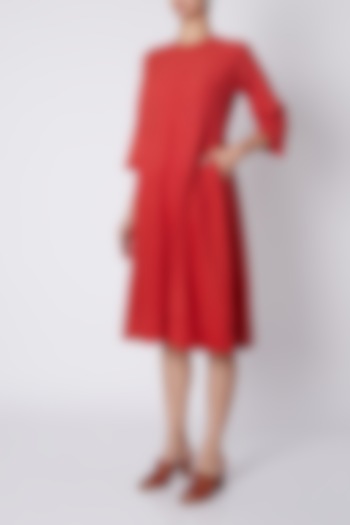 Red Pleated Dress With Pockets by Ka-Sha