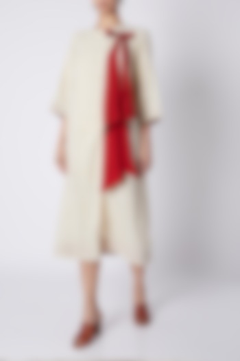 Off White Wrap Dress With Red Bows by Ka-Sha