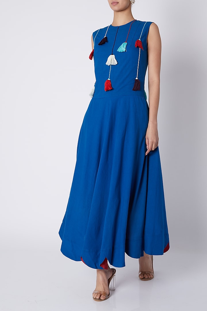 Cobalt Blue Maxi Dress With Tassels by Ka-Sha