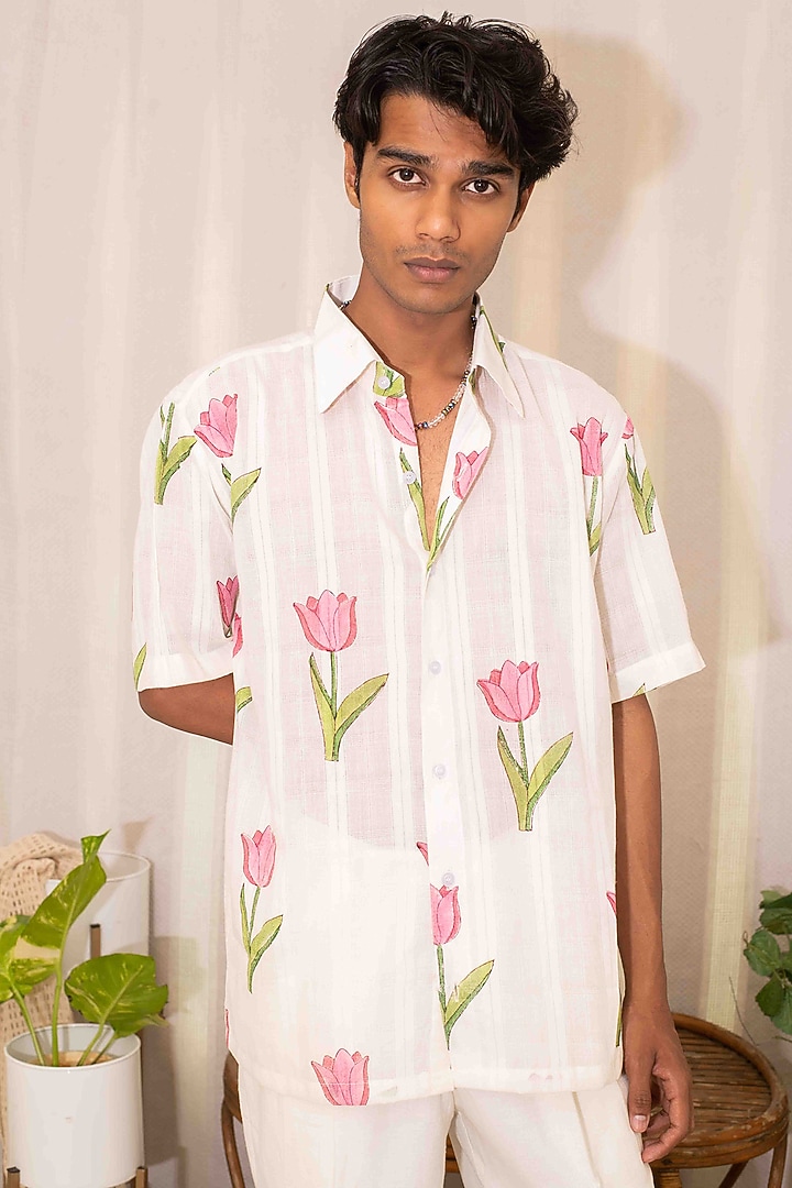 White Cotton Block Printed Co-Ord Set by Kalakaari By Sagarika Men at Pernia's Pop Up Shop