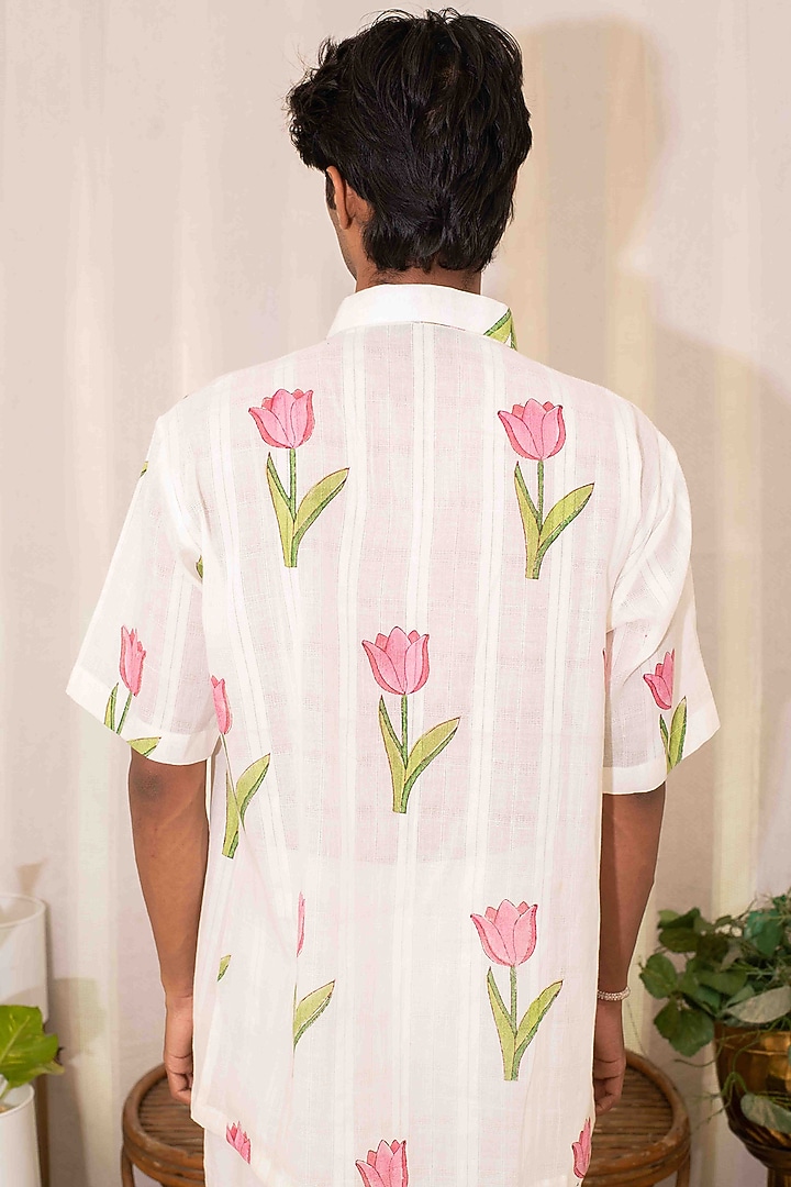 White Cotton Block Printed Co-Ord Set by Kalakaari By Sagarika Men at Pernia's Pop Up Shop