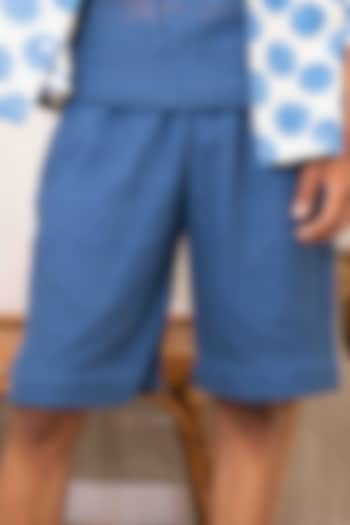 Blue Cotton Shorts by Kalakaari By Sagarika Men at Pernia's Pop Up Shop