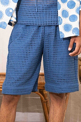 Blue Cotton Shorts by Kalakaari By Sagarika Men