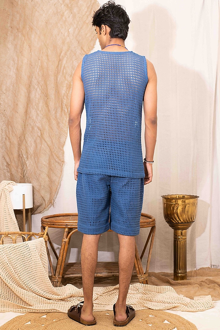 Blue Cotton Shorts by Kalakaari By Sagarika Men at Pernia's Pop Up Shop