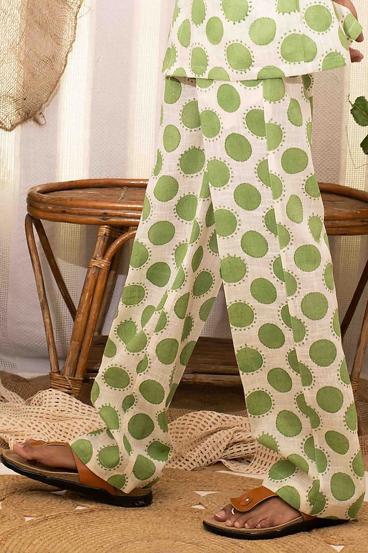 Green Cotton Printed Trousers by Kalakaari By Sagarika Men
