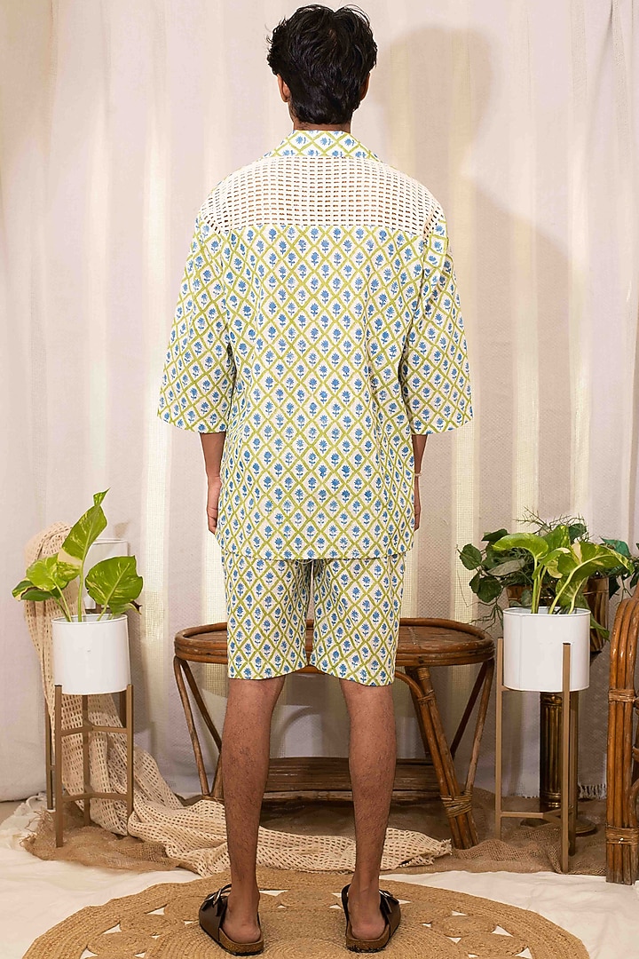 Ivory Cotton Block Printed Shorts by Kalakaari By Sagarika Men at Pernia's Pop Up Shop