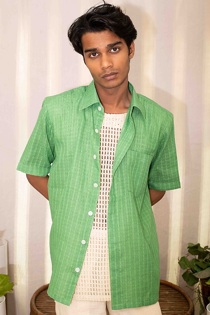 Green & Off-White Cotton Co-Ord Set by Kalakaari By Sagarika Men at Pernia's Pop Up Shop