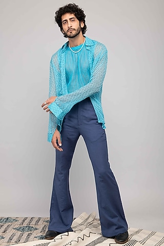 Turquoise Chiffon Printed Co-Ord Set by Kalakaari By Sagarika Men