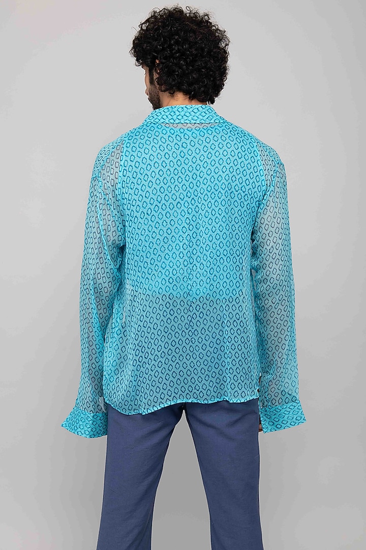 Turquoise Chiffon Printed Co-Ord Set by Kalakaari By Sagarika Men at Pernia's Pop Up Shop