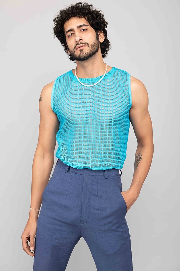 Turquoise Chiffon Printed Co-Ord Set by Kalakaari By Sagarika Men at Pernia's Pop Up Shop