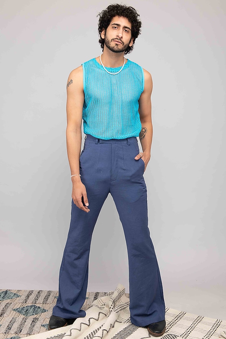 Turquoise Mesh Lace Vest by Kalakaari By Sagarika Men at Pernia's Pop Up Shop
