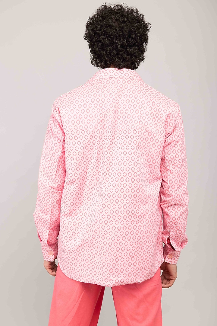 Baby Pink Cotton Block Printed Jacket Set by Kalakaari By Sagarika Men at Pernia's Pop Up Shop
