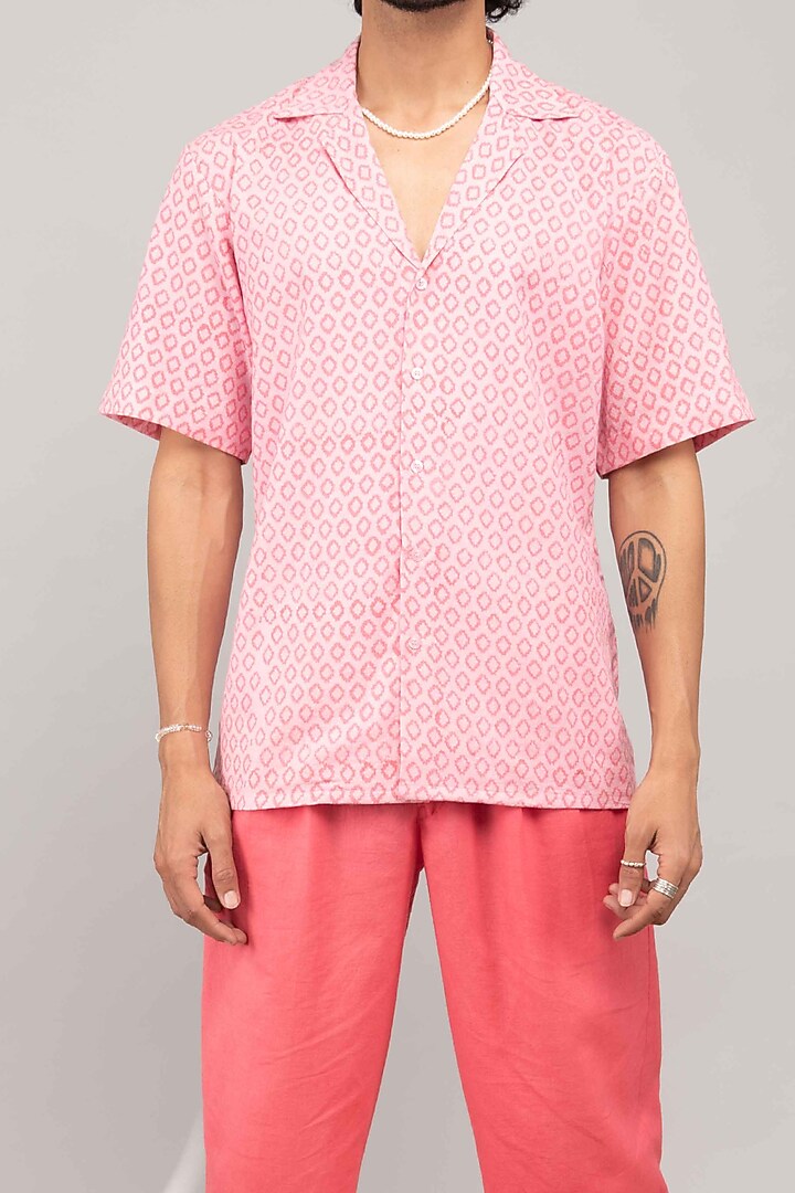 Baby Pink Cotton Block Printed Co-Ord Set by Kalakaari By Sagarika Men at Pernia's Pop Up Shop