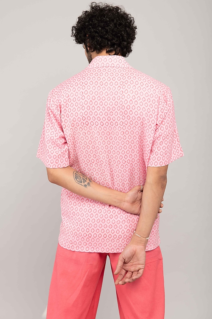 Baby Pink Cotton Block Printed Party Wear Shirt by Kalakaari By Sagarika Men at Pernia's Pop Up Shop