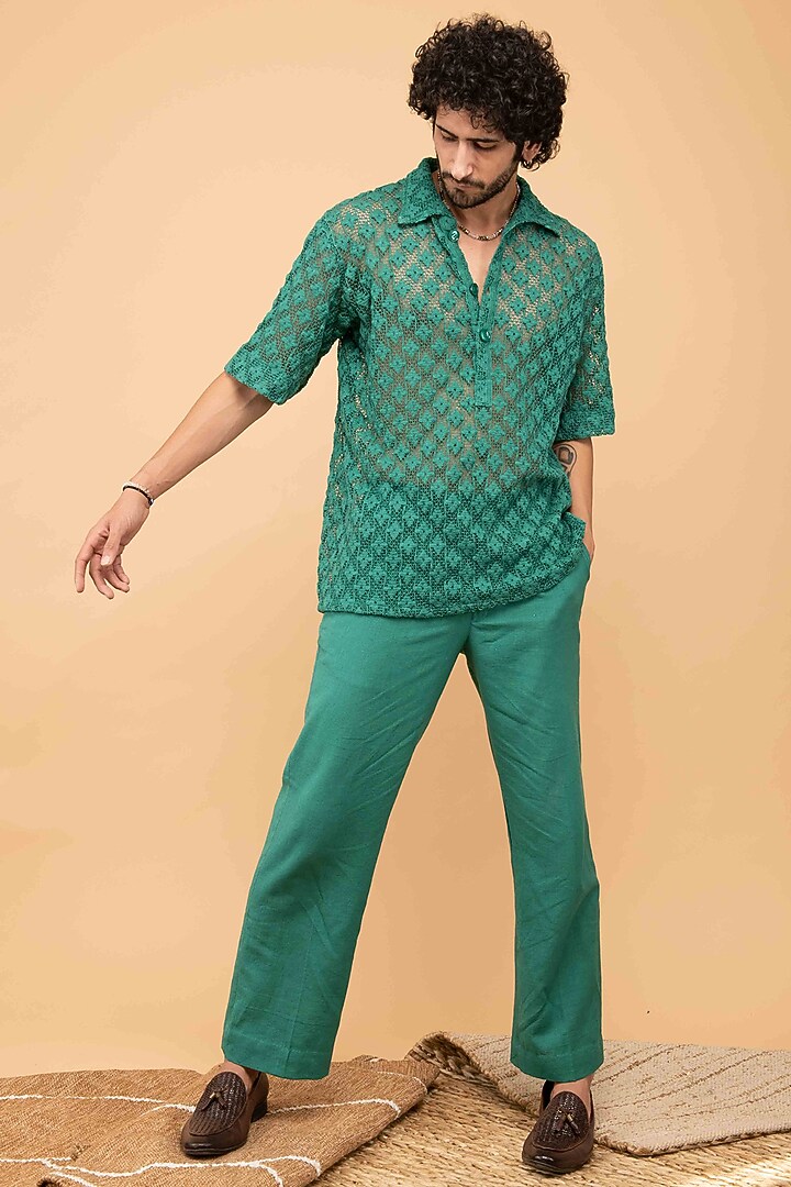 Green Cotton Trousers by Kalakaari By Sagarika Men at Pernia's Pop Up Shop