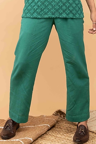Green Cotton Trousers by Kalakaari By Sagarika Men
