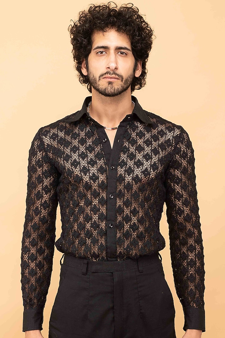 Black Cotton Co-Ord Set by Kalakaari By Sagarika Men at Pernia's Pop Up Shop