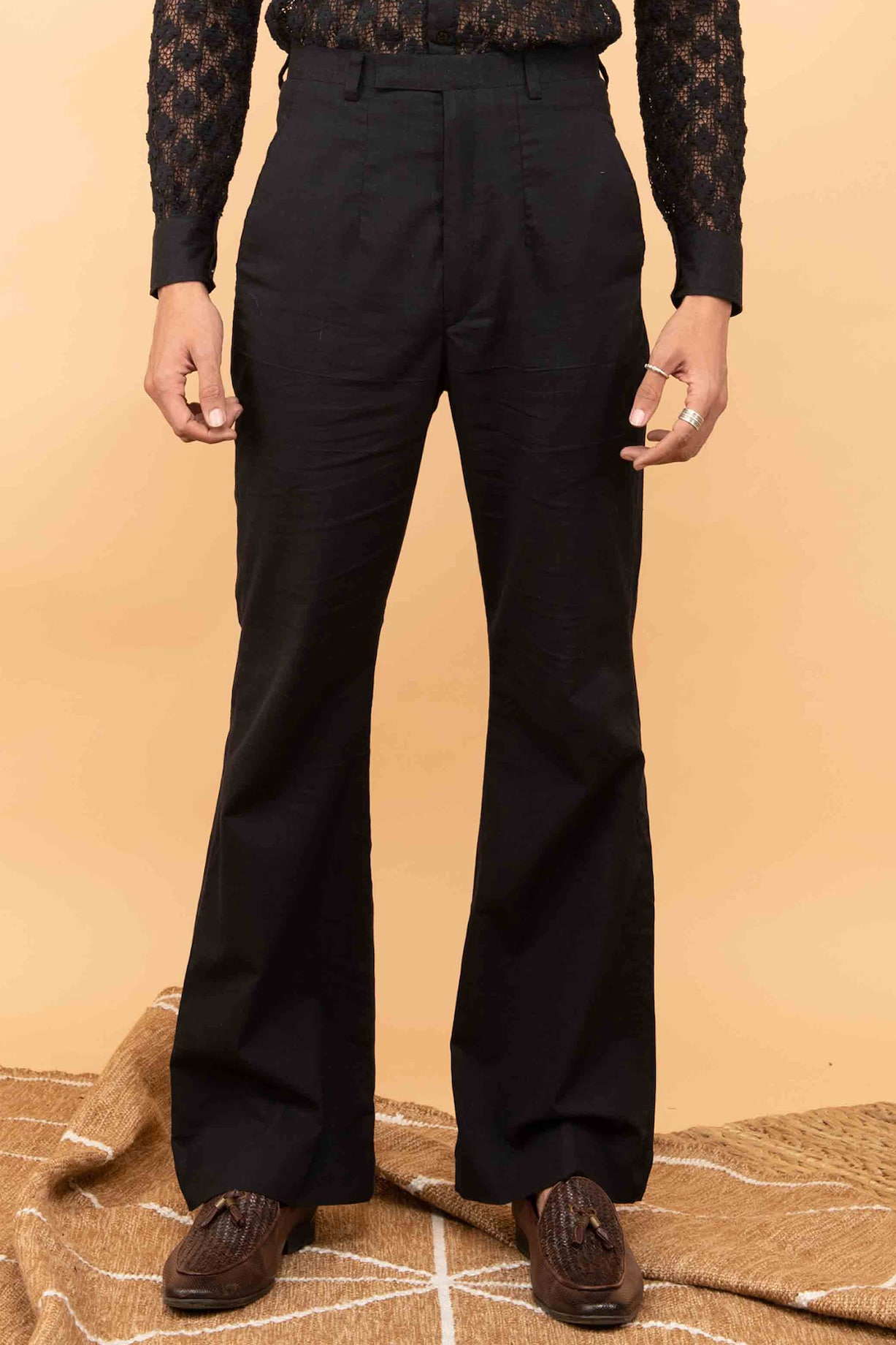 Black Cotton Bell Bottom Pants by Kalakaari By Sagarika Men at Pernia's Pop  Up Shop