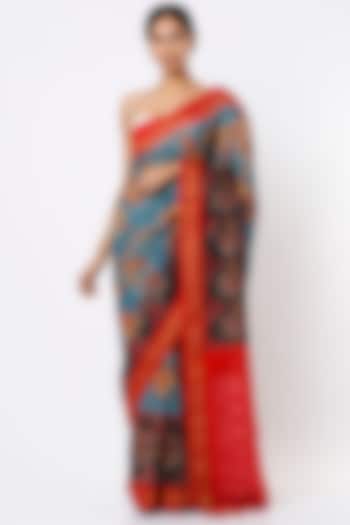 Cobalt Blue Hand-Painted Saree Set by Kasturi Kundal