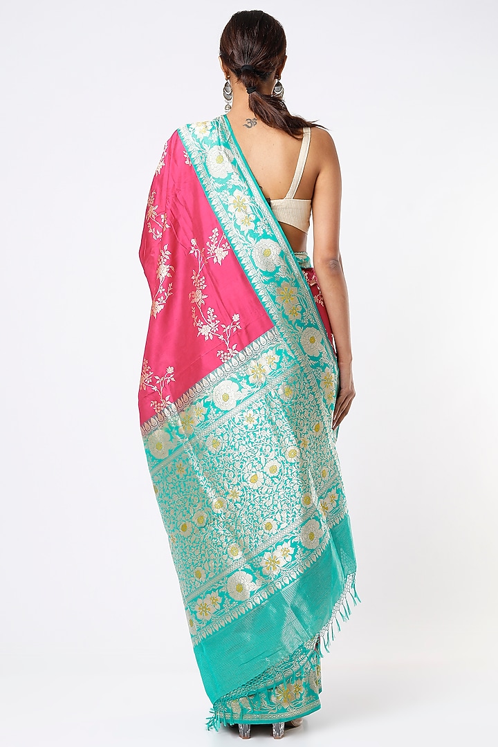 Fuchsia Handloom Banarasi Silk Wedding Saree Set by Kasturi Kundal at Pernia's Pop Up Shop