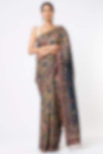 Multi Colored Pure Handloom Tussar Silk Hand Painted Saree Set by Kasturi Kundal
