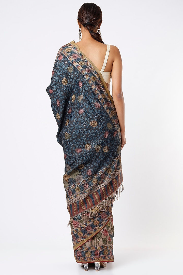 Multi Colored Pure Handloom Tussar Silk Hand Painted Wedding Saree Set by Kasturi Kundal at Pernia's Pop Up Shop