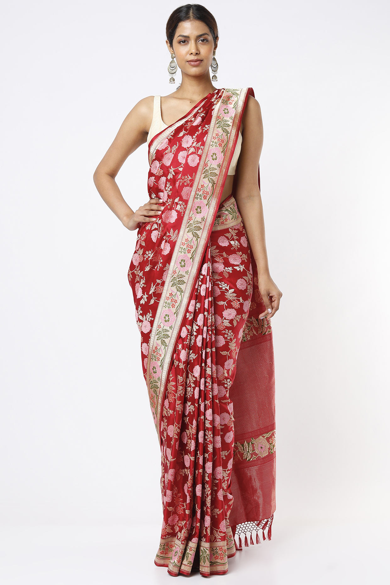 Buy Maroon Sarees for Women by Priyadarshini Handloom Online | Ajio.com