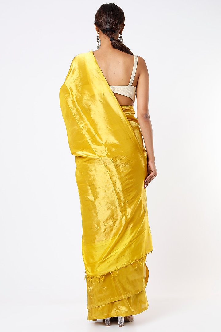 Yellow Pure Handloom Banarasi Silk & Tissue Party Wear Saree Set by Kasturi Kundal at Pernia's Pop Up Shop