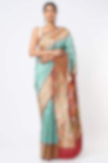 Turquoise Pure Banarasi Silk Saree Set by Kasturi Kundal at Pernia's Pop Up Shop