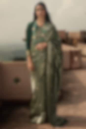Green Pure Banarasi Silk Handloom Zari Work Saree by Kasturi Kundal