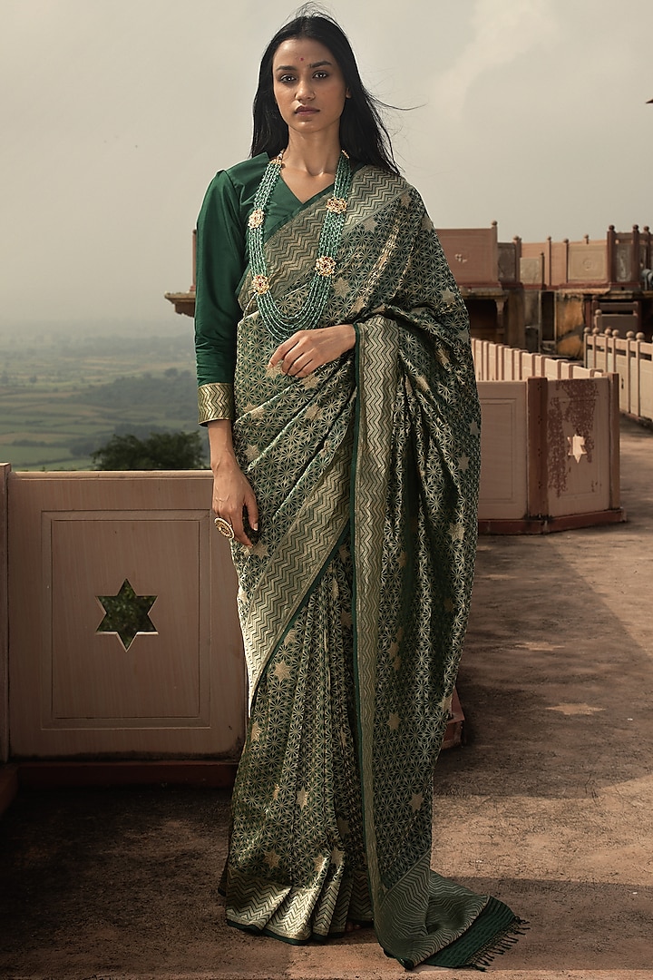 Green Pure Banarasi Silk Handloom Zari Work Saree by Kasturi Kundal