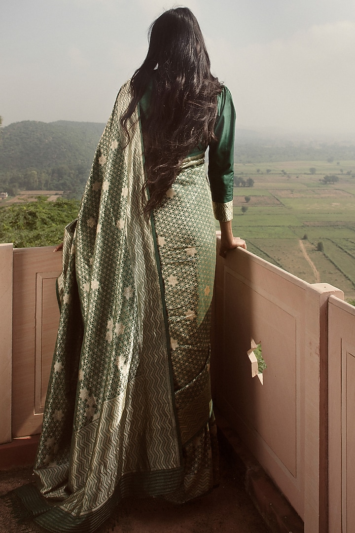 Green Pure Banarasi Silk Handloom Zari Work Wedding Saree by Kasturi Kundal at Pernia's Pop Up Shop