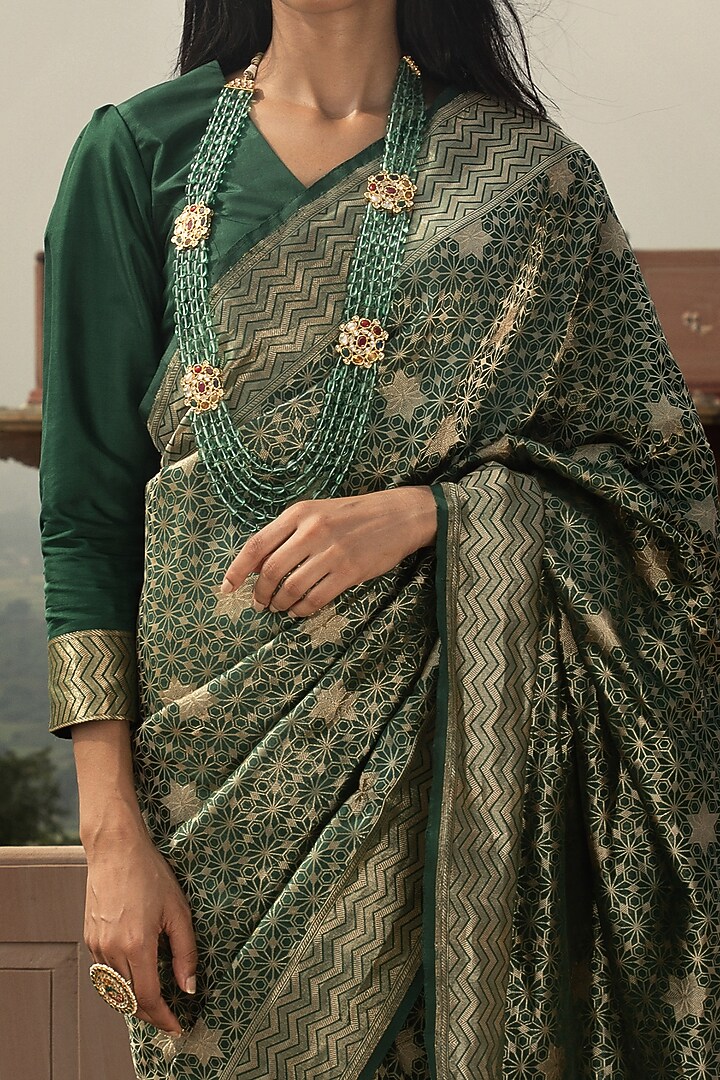 Green Pure Banarasi Silk Handloom Zari Work Wedding Saree by Kasturi Kundal at Pernia's Pop Up Shop