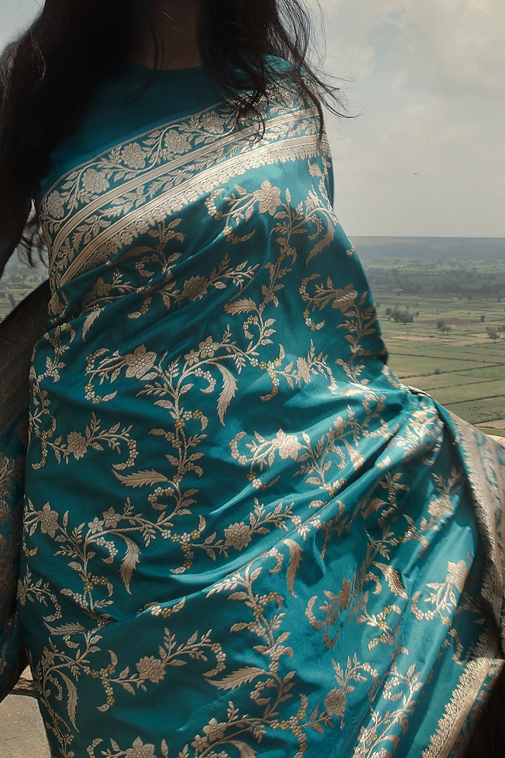 Firozi Pure Banarasi Silk Handcrafted Reception Saree by Kasturi Kundal at Pernia's Pop Up Shop