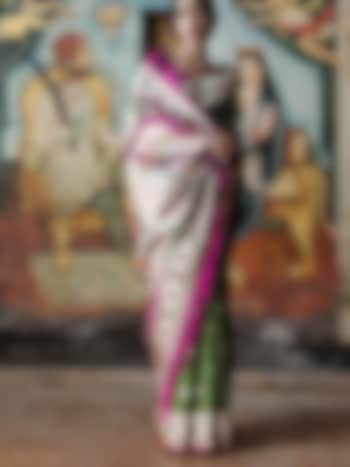Green & Pink Pure Banarasi Silk Handloom Zari Work Saree by Kasturi Kundal
