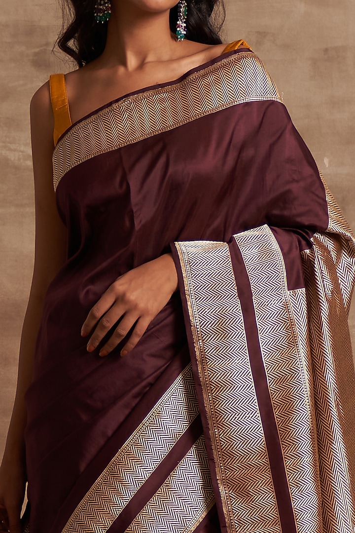 Aubergine Pure Banarasi Silk Handloom Zari Work Wedding Saree by Kasturi Kundal at Pernia's Pop Up Shop