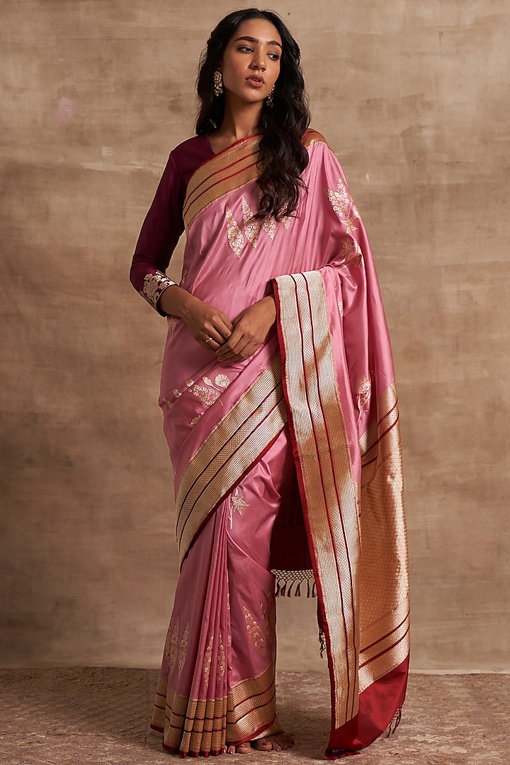 Pink Banarasi Silk Saree by Kasturi Kundal