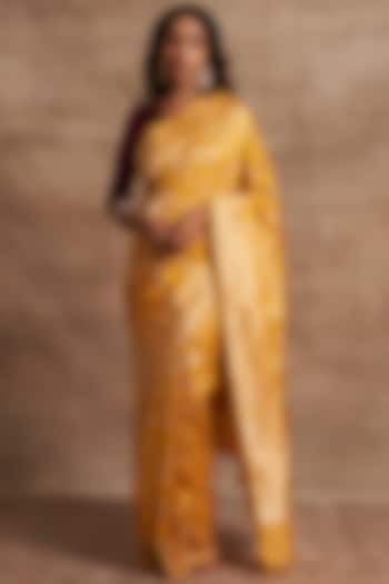 Pitambari Yellow Handcrafted Pure Banarasi Silk Meenakari work Saree by Kasturi Kundal