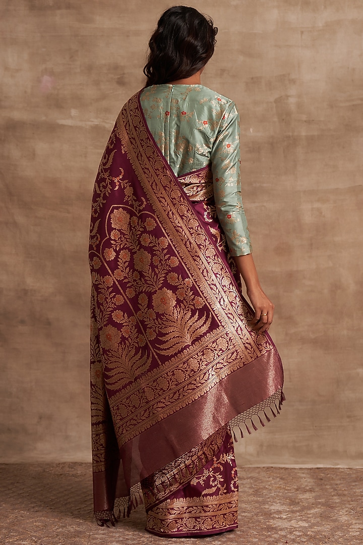 Wine Pure Banarasi Silk Zari Work Reception Saree by Kasturi Kundal at Pernia's Pop Up Shop