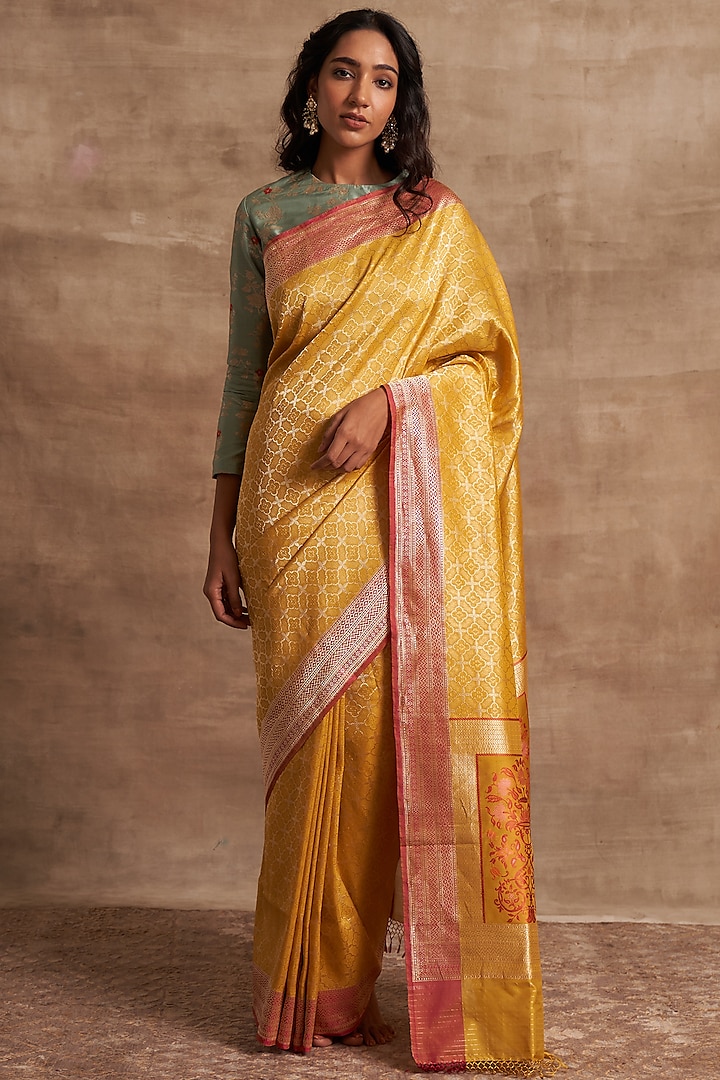 Pitambari Yellow Pure Banarasi Silk Zari Saree by Kasturi Kundal