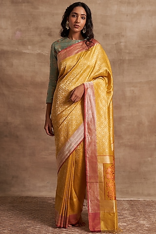 Pitambari Yellow Handcrafted Pure Banarasi Silk Zariwork Saree by Kasturi Kundal