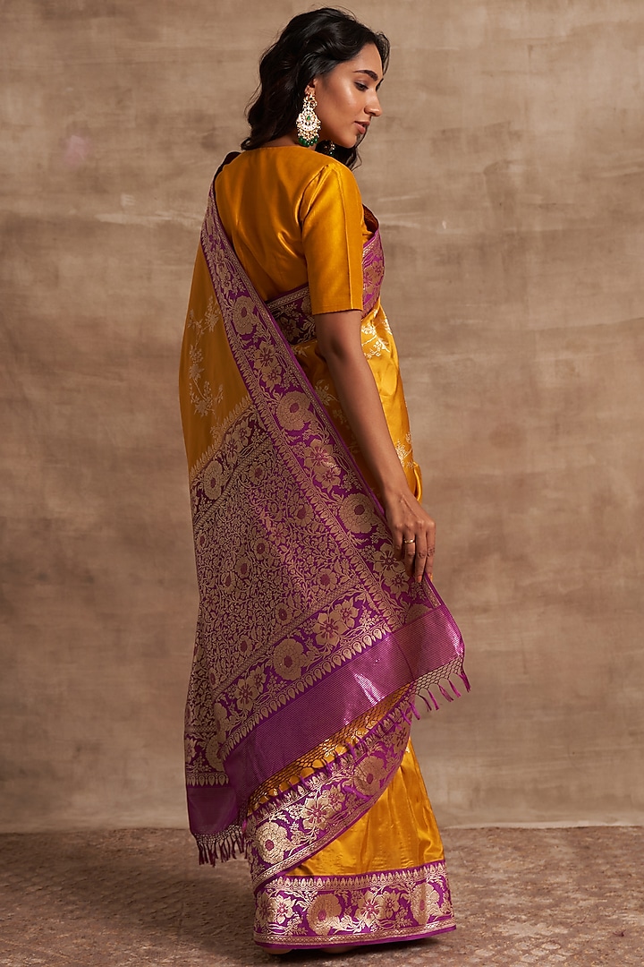 Mustard Pure Banarasi Silk Zari Embroidered Wedding Saree by Kasturi Kundal at Pernia's Pop Up Shop