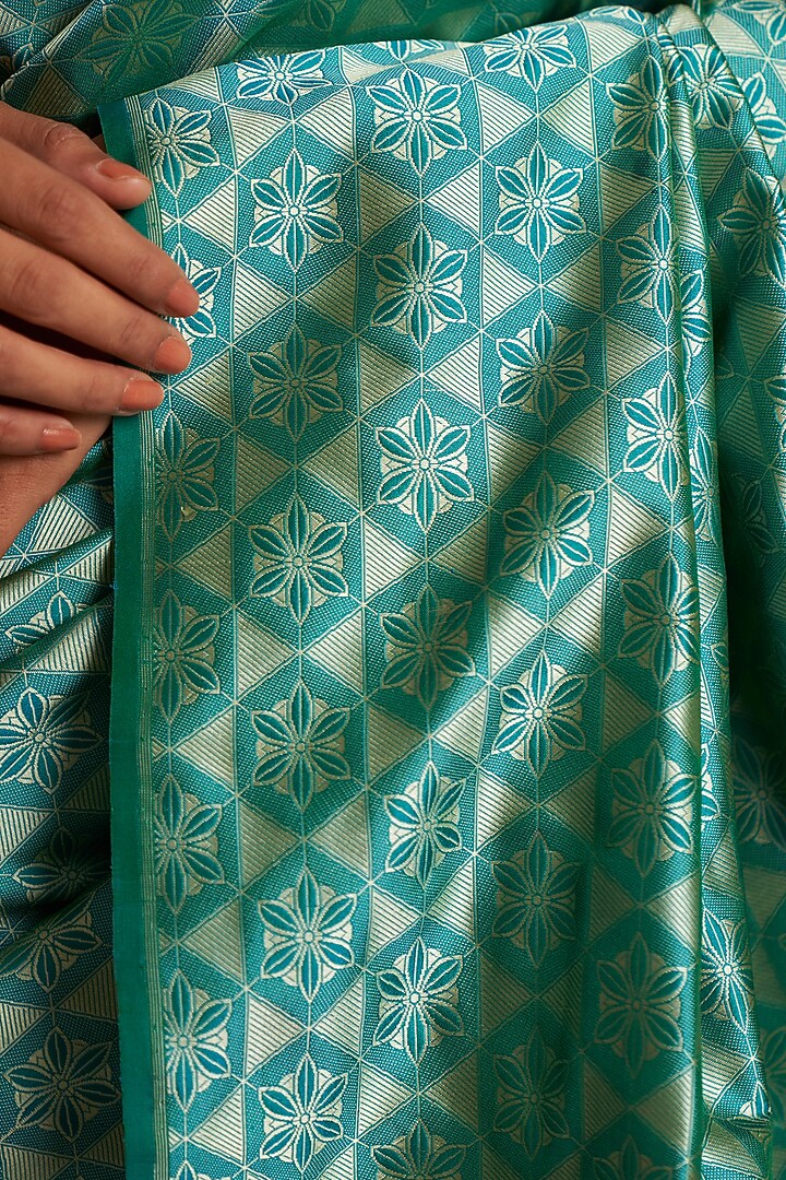 Turquoise Pure Banarasi Silk Jaal Work Wedding Saree by Kasturi Kundal at Pernia's Pop Up Shop