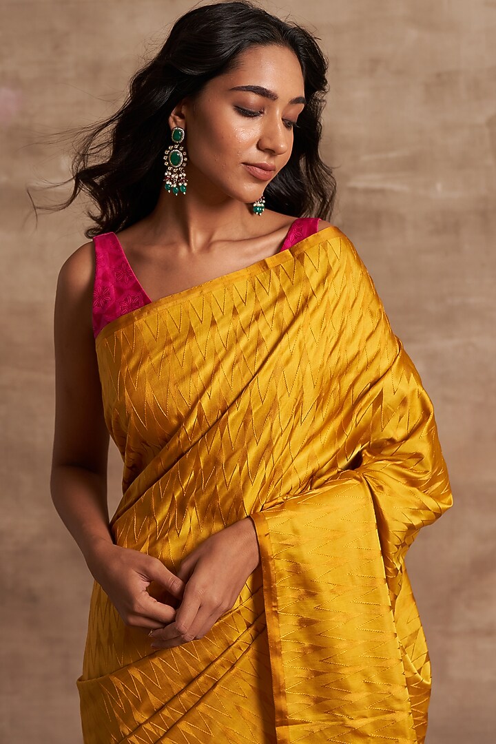 Mustard Pure Banarasi Silk Weave Wedding Saree by Kasturi Kundal at Pernia's Pop Up Shop